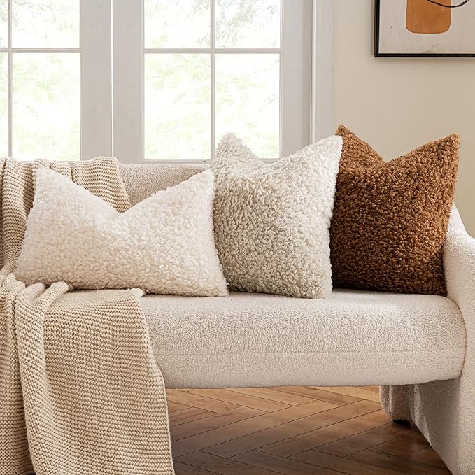 MIULEE Pack of 2 Throw Pillow Covers 24x24 Inch Neutral White Faux Fur Decorative Sherpa Pillow Covers Fuzzy Accent Soft Sheepskin Fleece Cushion Cases for Boho Home Decor Couch Living Room Bed
