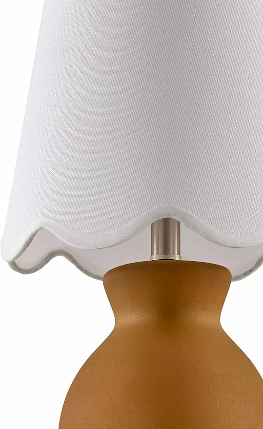 BoutiqueRugs Liliac Boho Ceramic Bedside Table Lamp for Bedroom Nightstand - End Side Lighting for Living Room - Shade Cotton - White, Brown - 15" H