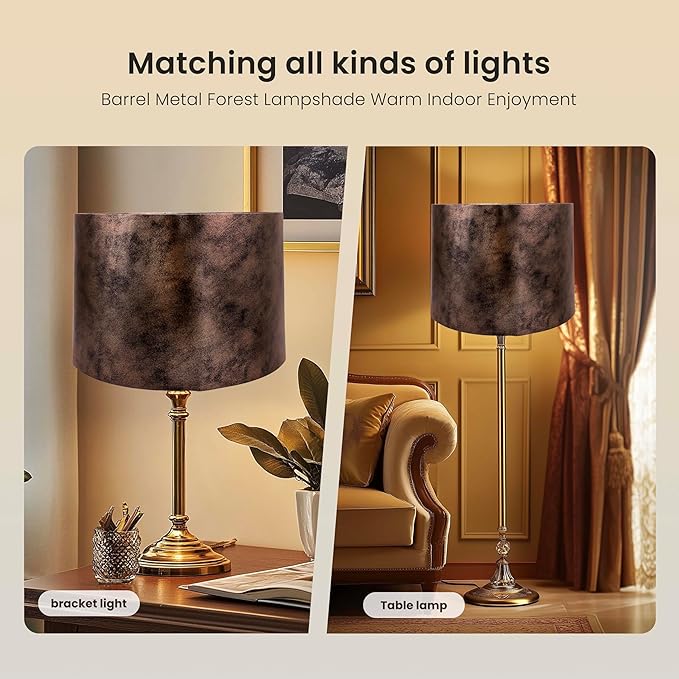 ALUCSET Drum Lampshades Set of 2, Imitation Crocodile Leather Lampshade for Table Lamp and Floor Lamps, 13" × 13" × 10" Medium Lamp Shades Spider Fitter, Easy Assembly Home Decor Harp Holder Included