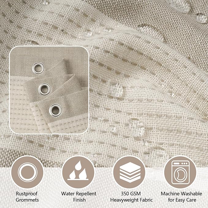 Boho Farmhouse Beige Heavyweight Shower Curtain with Tassels, 350GSM Cotton Linen Natural Fabric Shower Curtain Water Repellent, 72x72 Inch Khaki Tan Striped Country Bathroom Shower Curtains