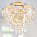 8 Tiers Large Gold Crystal Chandeliers 28 Lights 43.3" Modern Luxury Chandelier for High Ceiling Foyer Round K9 Ceiling Pendant Light Fixture for Living Dining Room Hotel Lobby