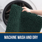 OLANLY Bathroom Rugs 30x20, Extra Soft Absorbent Chenille Bath Rugs, Rubber Backing Quick Dry, Machine Washable Bath Mats for Bathroom Floor, Tub and Shower, Home Decor Accessories, Blackish Green