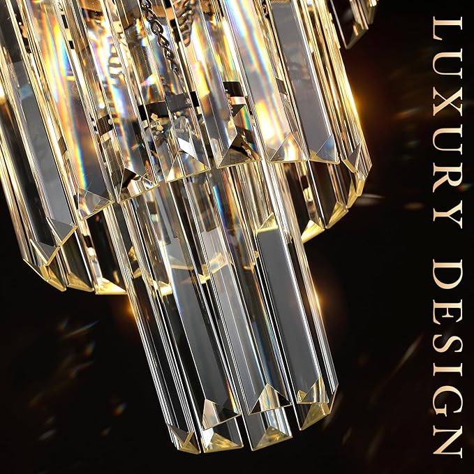 Black Crystal Pendant Light for Kitchen Island,Mini Crystal Chandeliers Modern for Dining Room,3 Tiers K9 Ceiling Pendant Light Fixture for Hallway Bedroom Closet