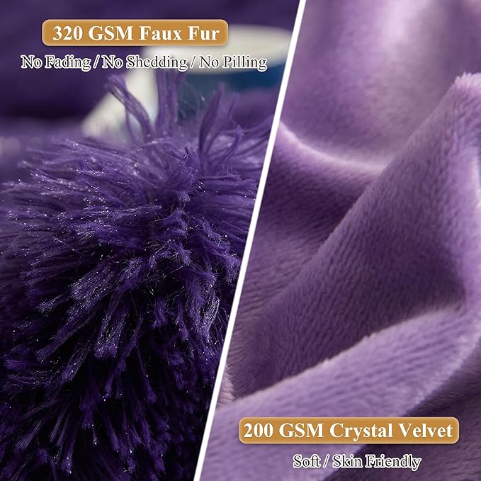 XeGe Faux Fur Throw Pillow Covers, Luxury Fluffy Plush Pillow Shams, Shaggy Decorative Pillow Cushion Cover for Sofa Bed Couch with Zipper Closure, Pack of 2 (18''x18'', Purple)