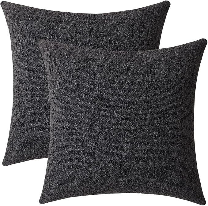 Jeneoo Graphite Grey Decorative Square Thick Accent Throw Pillow Covers Fine Textured Boucle Couch Cushion Case for Sofa Decor, Set of 2, 20 x 20 Inch