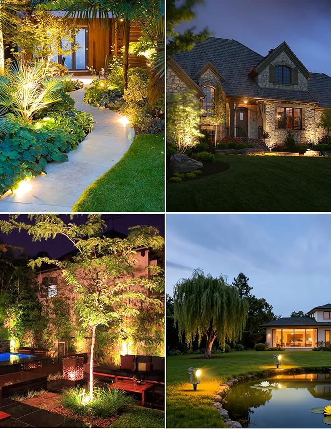 ZYAN Solar Landscape Spotlights Outdoor, Auto On/Off & IP65 Waterproof, 6W Solar & USB-C Powered 2700K Warm White LED Spot Lights for Garden, Pathway, Tree, Yard (4 Pack)