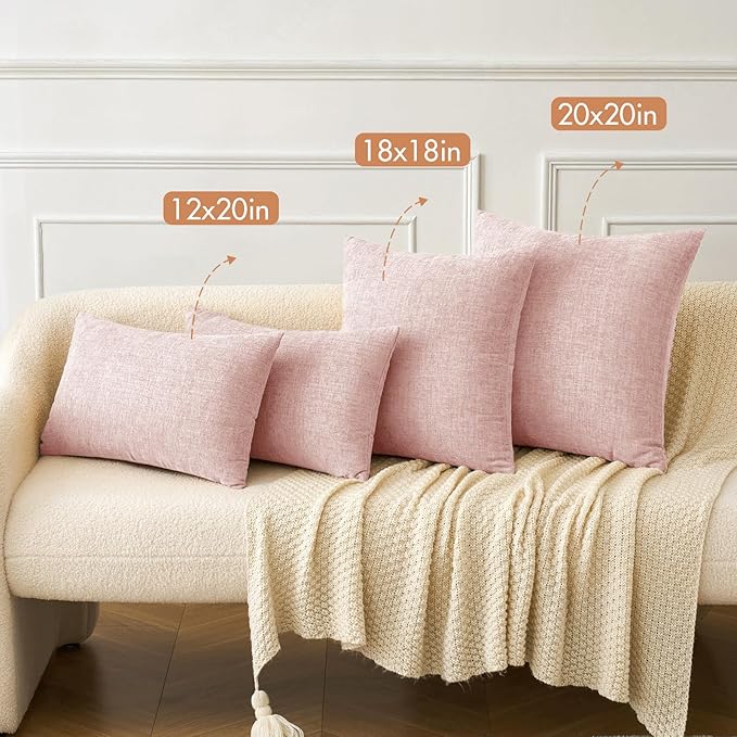 MIULEE Pack of 2 Couch Valentines Throw Pillow Covers 12x20 Inch Soft Spring Pink Chenille Pillow Covers for Sofa Living Room Solid Dyed Pillow Cases