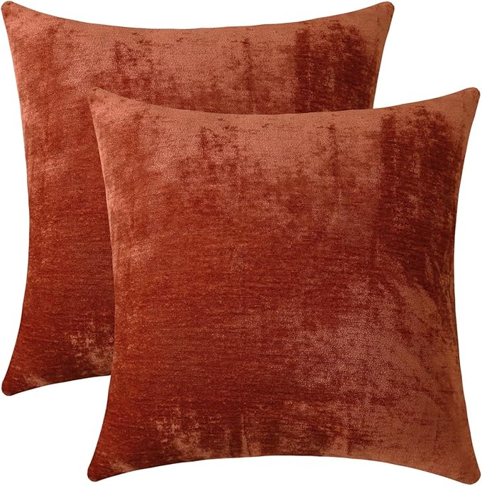 Jeneoo Terracotta Decorative Throw Pillow Covers Soft Chenille Comfy Solid Rust Couch Cushion Case Decor (Set of 2, 14 x 14 Inches)