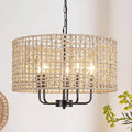 18.9" Hand-Woven Rattan Chandelier 5 Lights Farmhouse Boho Chandeliers for Dining Room Light Fixture Drum Wicker Hanging Pendant Lighting for Living Room Kitchen Island Foyer Hallway, E12