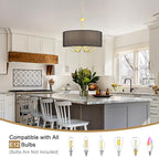 Gold Drum Chandeliers for Dining Room, 6-Light Black Farmhouse Chandelier Linen Light Fixture, 18'' Brass Round Chandelier Hanging Pendant Light for Bedroom Living Room Kitchen Foyer