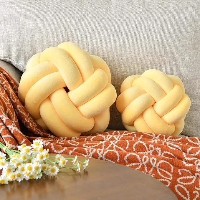 Knot Ball Pillow, Round Decorative Throw Pillows Cushion, 11 Inch Goose Yellow Soft Plush Knotted Pillows Pillow, Modern Home Throw Knot Decorative Cushion
