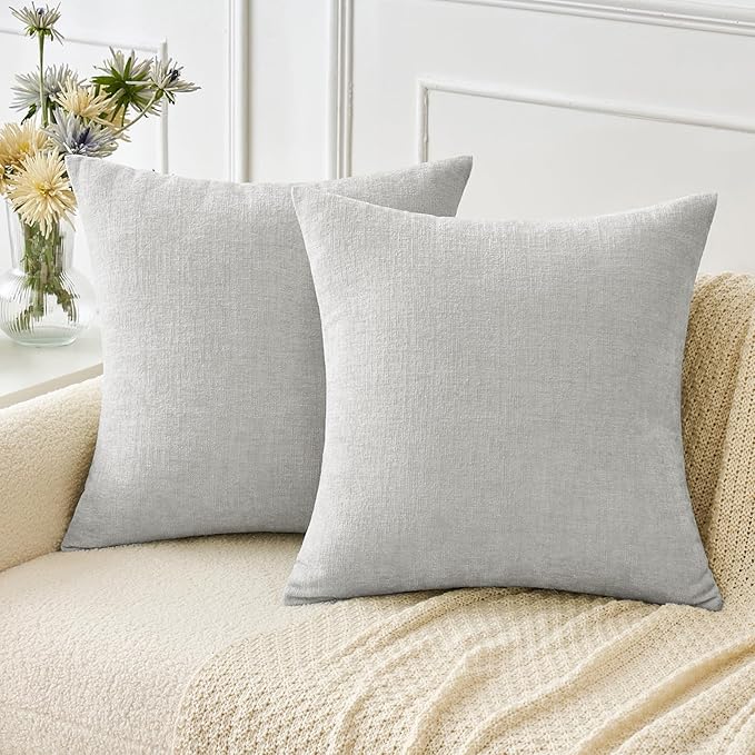 MIULEE Pack of 2 Light Gray Throw Pillow Covers 16x16 Inch Soft Chenille Pillow Covers for Sofa Living Room Couch Solid Dyed Cases