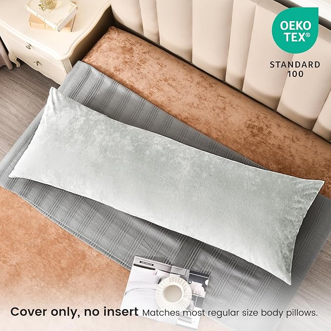 PHF Truly Velvet Zippered Body Pillowcase, No Insert, 1 Pack Ultra Soft Breathable Pillow Sham Cover with Zipper, 20"X 54" Long Luxury Cozy Warm Fuzzy Flannel, Silver Grey