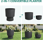 16.75"H Urn-Style Tall Planters, 2-Pack Modern Large Flower Pots for Outdoor Indoor, 2-in-1 Design Plant Containers for Garden Patio Yard Balcony Porch or Home Decor, White Terrazzo, UV-Protect