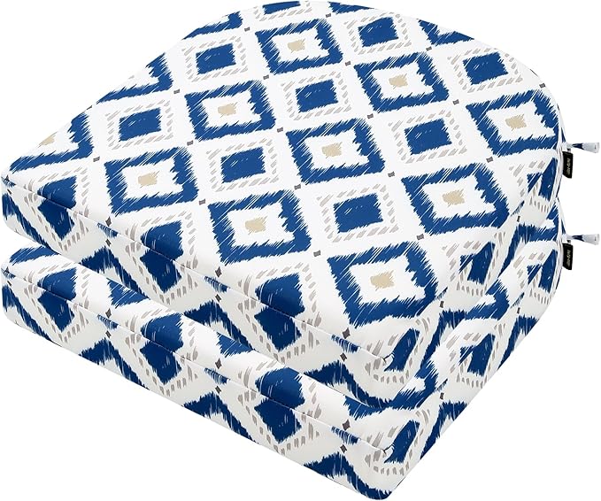 idee-home Outdoor Chair Cushions Set of 2, Thick 19" x 19" x 3" Outdoor Seat Cushions Patio Furniture Waterproof with Ties, Dining Pads