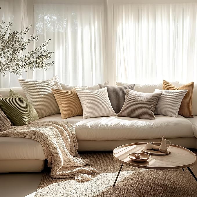 MIULEE Winter Pack of 2 Corduroy Pillow Covers Soft Soild Cushion Cases Decorative Square Throw Pillow Covers Cream White Pillowcases for Sofa Bedroom Car 20 x 20 Inch 50 x 50 Cm