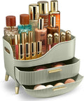 Large Makeup Cosmetic Countertop - Cosmetic Organizer - Vanity, Bathroom Storage for Skin Care Organizer - Space-Saving Design with Drawers - Open-Top, Gold Accents, Portable Side Handles (Green)