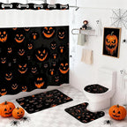 Hookless Halloween Shower Curtain Set with Rugs, Pumpkin Bathroom Halloween Decorations, U Shaped Rug, Toilet Lid Cover, Bath Mat, Waterproof Fabric Evil Pumpkin Design, 71" W x 74" L