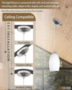 2 Pack 1 Light Indoor Mini Hanging Kitchen Island Pendant Lamps 4.75" Handcrafted Frosted Glass Chandelier Shade Brushed Nickel Finish Bar Dining Room Over Sink