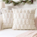 OTOSTAR Set of 2 Soft Plush Short Wool Velvet Decorative Throw Pillow Covers Square Luxury Style Cushion Case Pillow Shell for Sofa Bedroom Christmas Tree Cream Beige, 26x26 Inch