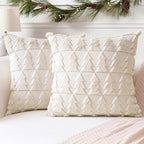 OTOSTAR Set of 2 Soft Plush Short Wool Velvet Decorative Throw Pillow Covers Square Luxury Style Cushion Case Pillow Shell for Sofa Bedroom Christmas Tree Cream Beige, 20x20 Inch