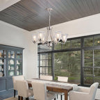 Modern Brushed Nickel Farmhouse Chandelier 6 Light Silver Chandeliers for Dining Room Adjustable Height Hanging Light Fixture with Clear Glass Shade,Pendant Light Fixture for Living Room Hallway Foyer