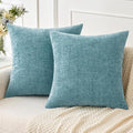 MIULEE Pack of 2 Couch Throw Pillow Covers 20x20 Inch Soft Smoke Blue Chenille Pillow Covers for Sofa Living Room Solid Dyed Pillow Cases