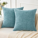 MIULEE Pack of 2 Couch Throw Pillow Covers 20x20 Inch Soft Smoke Blue Chenille Pillow Covers for Sofa Living Room Solid Dyed Pillow Cases