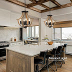 Farmhouse Hanging Pendant Lighting, 4-Light Rustic Flush Mount Ceiling Light Fixture,Modern Faux Wood Vintage Chandelier for Dining Room Kitchen Island Foyer Hallway Entryway Bedroom