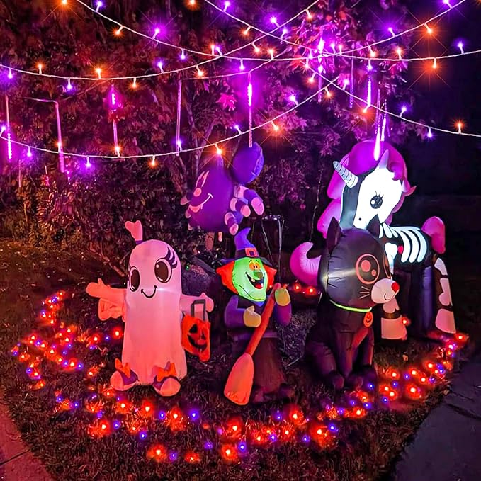 Vivideal 300 LED Halloween Lights Outdoor, 100ft Halloween String Lights Indoor Clear Wire 8 Modes Waterproof Plug in Christmas Light for Tree Party Garden Decorations, Purple&Orange