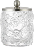 Home Glass Cotton Jar Holder Nickel Lid, Elegant Bathroom Storage Canister for Qtips, Cotton Balls, Floss, Makeup Organizer, Vanity Bathroom Organization (UPDATED NICKEL)