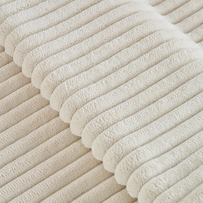 Fancy Homi Set of 2 Cream Boho Neutral Decorative Throw Pillow Covers 18x18 Inch for Couch Bed Sofa, Aesthetic Modern Farmhouse Home Decor, Soft Fluffy Corduroy Beige Cute Cushion Case 45 cm