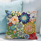Snycler Boho Floral Throw Pillow Covers Set of 2 Colorful Boho Flower Decorative Cushions Pillowcase for Bedroom Sofa Home Decor, 16x16 Inch, Velvet, Short Plush