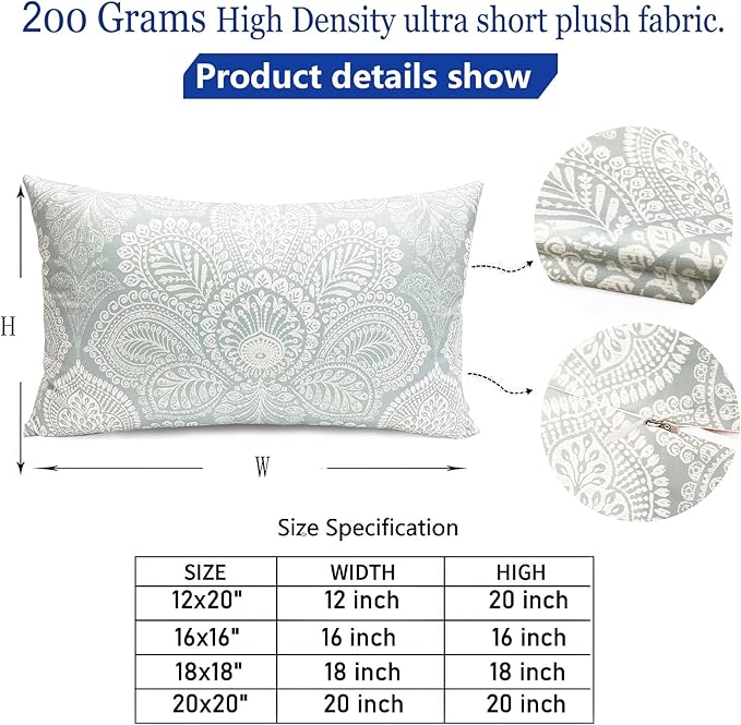 Decorative Throw Pillow Covers Set of 2 Light Blue Retro Pillow Covers 12x20 inch Super Soft Short Plush Square Throw Pillows,Farmhouse Outdoor Boho Pillow Covers for Couch Living Room