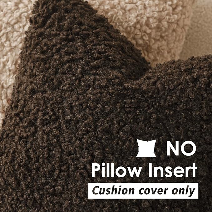Foindtower 2 Pieces 18x18 Inch Dark Brown, Faux Fur Throw Pillow Cover Accent Sherpa Furry Pillow Covers Fuzzy Soft Pillowcases Cozy Sheepskin Decorative Fleece Cushion Case for Bed Couch Living Room
