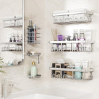 Veken Shower Caddy 6-Pack, Family Choice Award Winner, Large Wall Mounted Shower Rack, Bathroom Shelves Over Toilet, Organizer Storage Accessories with Soap Dish & Toothbrush Holder, Silver