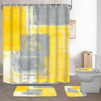 Lnond 4Pcs Bathroom Shower Curtain Sets with Rugs,Yellow and Grey Painting Art Bathroom Sets with Shower Curtain and Rugs and Accessories