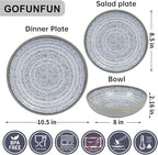 Melamine Dinnerware Sets 12 PCS - Service for 4 Plates & Bowls Sets Dishwasher Top-Shelf Safe, BPA Free Dinner Dishes Set for Everyday Use-Granite Pattern Gray