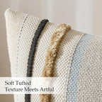 ANRODUO Pack of 2 Boho Decorative Throw Pillow Covers 18x18 Farmhouse Cushion Case Striped Chenille Pillow Cases Square Pillow Covers Accent Neutral Pillowcase for Sofa Couch Bed, Light Blue Stripe