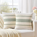 Fancy Homi Set of 2 Sage Green Boho Decorative Throw Pillow Covers 22x22 Inch for Living Room Bedroom Couch Bed Indoors, Rustic Retro Cushion Case 55x55 cm, Bohemian Room Home Decor
