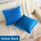 FUTEI Royal Blue Striped Decorative Throw Pillow Covers 24x24 Inch Set of 2,Square Winter Decorations Couch Euro Pillow Case,Soft Cozy Faux Rabbit Fur & Velvet Back,Modern Home Decor for Bed