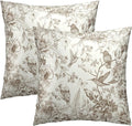 Vintage Floral Throw Pillow Covers 22x22 Inch, Set of 2 Brown Cream Chinoiserie Flowers Square Pillowcases Cushion Cover for Outdoor Indoor Room Couch Bed Sofa Car Decoration