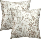 Vintage Floral Throw Pillow Covers 22x22 Inch, Set of 2 Brown Cream Chinoiserie Flowers Square Pillowcases Cushion Cover for Outdoor Indoor Room Couch Bed Sofa Car Decoration