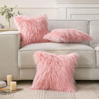 Phantoscope Faux Fur Solid Decorative Pillow Cover Fluffy Throw Pillow Mongolian Luxury Fuzzy Pillow Case Cushion Cover for Bedroom and Couch,Pink 12 x 20 Inches