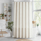 WELTRXE Linen Shower Curtain, Fabric Shower Curtain Set, Rustic Bathroom Decor, Heavy Duty Fabric Water Repellent with 12 Rust-Proof Metal Hooks, for Bathroom Hotel Bathtub, Beige, 72x72 Inch