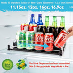Drink Dispenser for Refrigerator, Self-Pushing Soda Can Organizer for Fridge, 3 Rows has been Assembled, Automatic Can Organizer with Spring Loaded for Refrigerator Holds 15 cans, Black