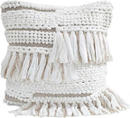 GRUHUM Throw Pillow Covers 18x18-Set of 2 Boho Decorative Handwoven Fancy Tufted Cushion Case for Living Room Bedroom Sofa Couch Farmhouse Car Home Decor Cotton Comfy Square Modern 18x18 inch, White
