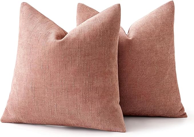 MIULEE Pack of 2 Decorative Throw Pillow Covers Soft Chenille Throw Pillows Solid Textured Cushion Covers for Spring Valentine's Day Couch Sofa Bedroom Living Room 20x20 Inch, Blush Pink