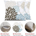 Brown Blue Flower Pillow Covers 18x18 Inch Set of 2 Summer Outdoor Waterproof Decor for Home Patio Funiture Garden Living Room Modern Art Floral Polyester Square Cushion Cover 01F18