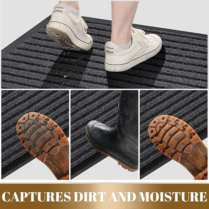 Yimobra Front Door Mat Outdoor Indoor Entrance, 100% Waterproof All-Season All Weather Doormat, Welcome Matt Outside Entry, Non Slip, Low Profile, Heavy Duty Patio Porch Floor Mat,29.5 x 17, Grey